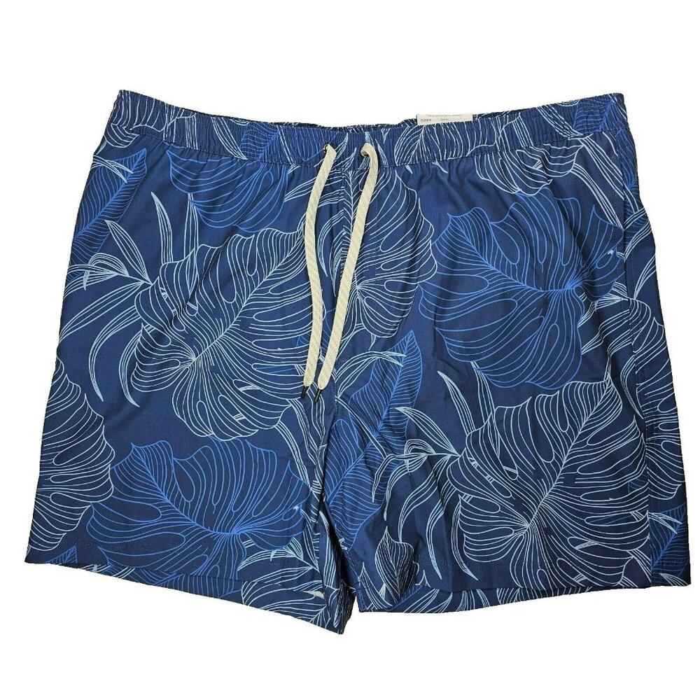 Sonoma Swim Trunks 7" Board Shorts Men's Size XXL 4-Pocket - Navy Blue Hawaiian